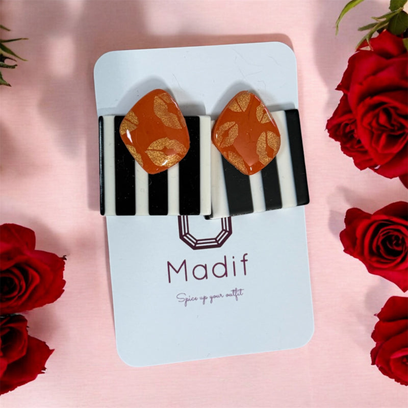 Striped heart statement earrings