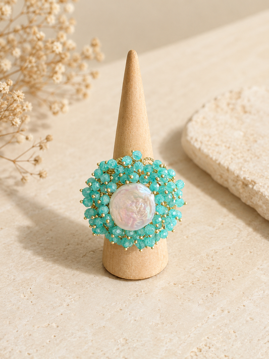 Pearl Ring (ruby, green, brown)