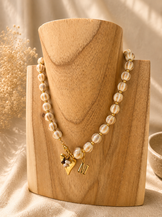 Golden Pearl Charm Necklace