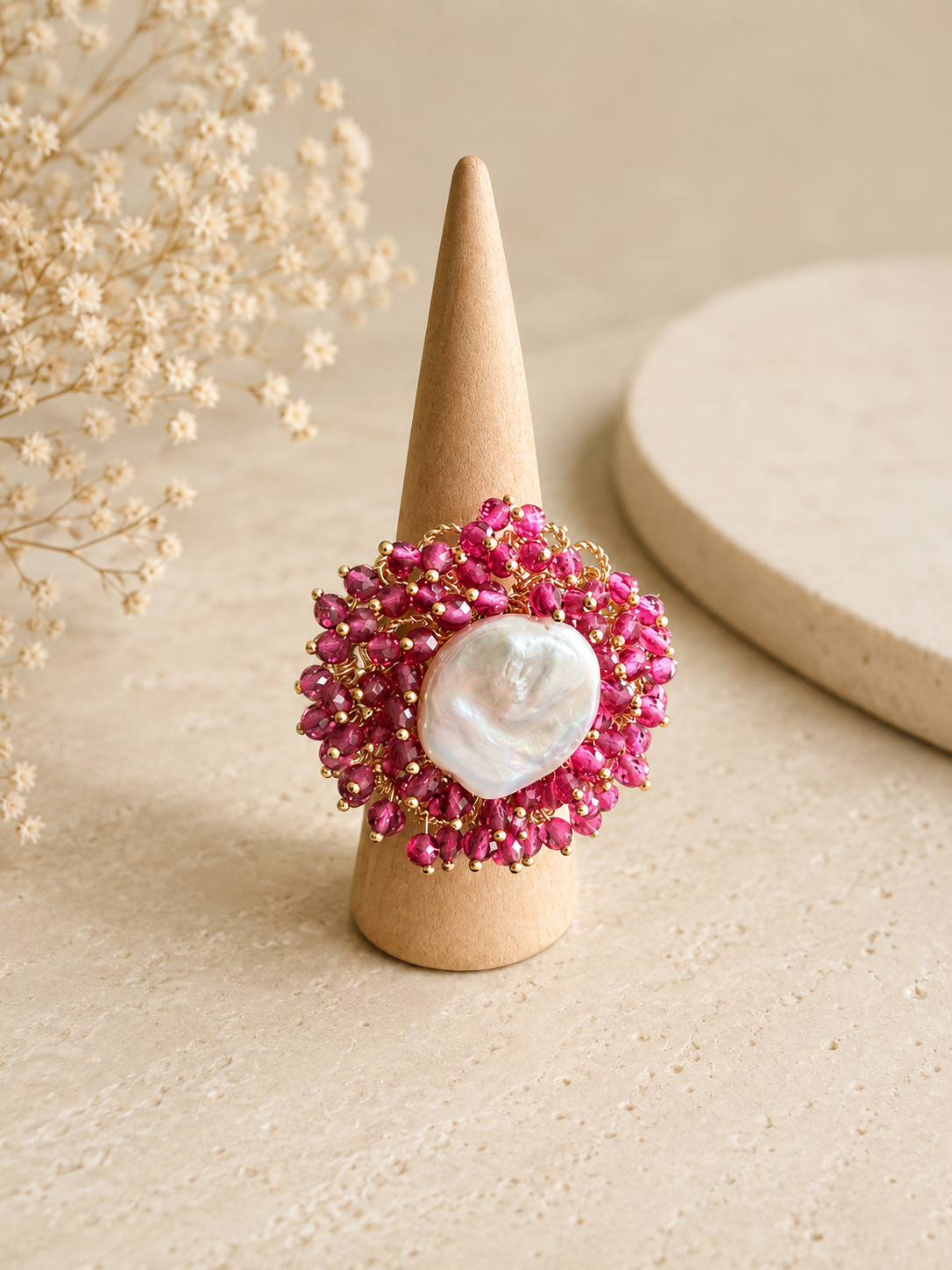 Pearl Ring (ruby, green, brown)