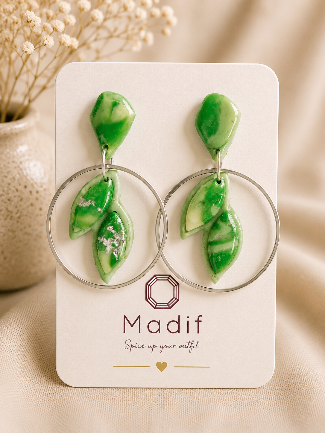 Emerald Leaf Hoops
